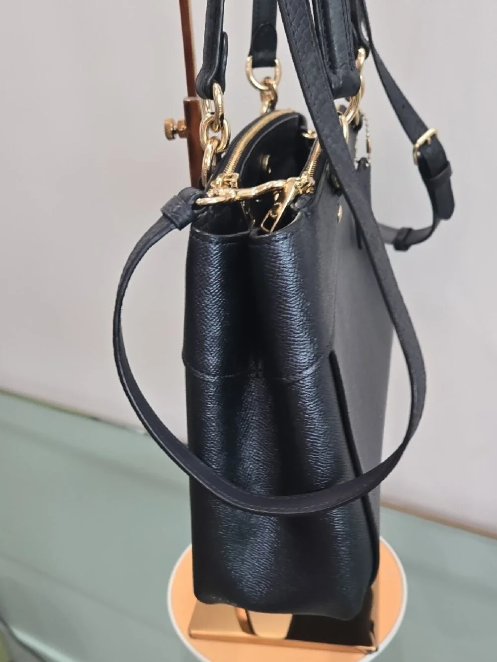 Coach Dark Navy Saffiano Leather Shoulder Bag with Gold Hardware